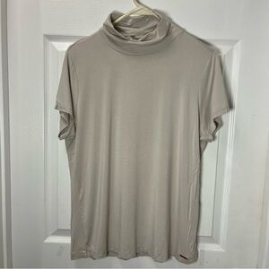 T Tahari Woman Beige Short Sleeve cowl neck top size Large